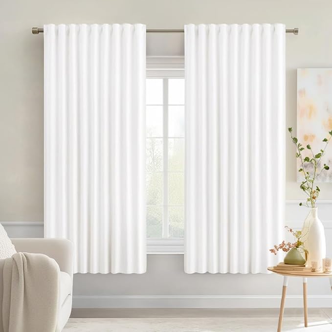 MIULEE Pure White Back Tab Light Blocking Curtains 63 Inch Length 2 Panels Set by MIULEE