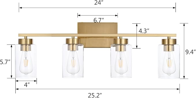 4 Light Bathroom Vanity Light Fixtures, Brushed Brass Modern Wall Lights - Image 3
