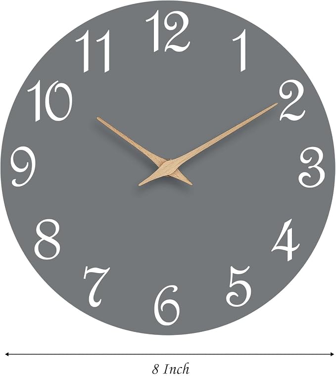 Mosewa Wall Clock Gray Battery Operated Silent Non Ticking Simple Modern Wood - Image 3