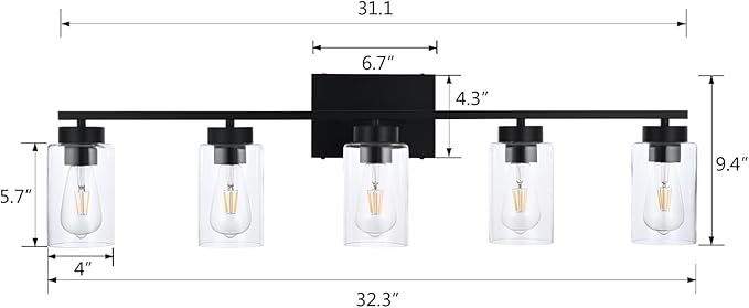 5 Light Bathroom Vanity Light Fixtures, Matte Black Modern Wall Lights - Image 3