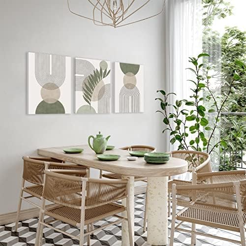 Sage Green Boho Wall Art Set of 3, Minimalist Framed Wall Art Geometric Line - Image 5