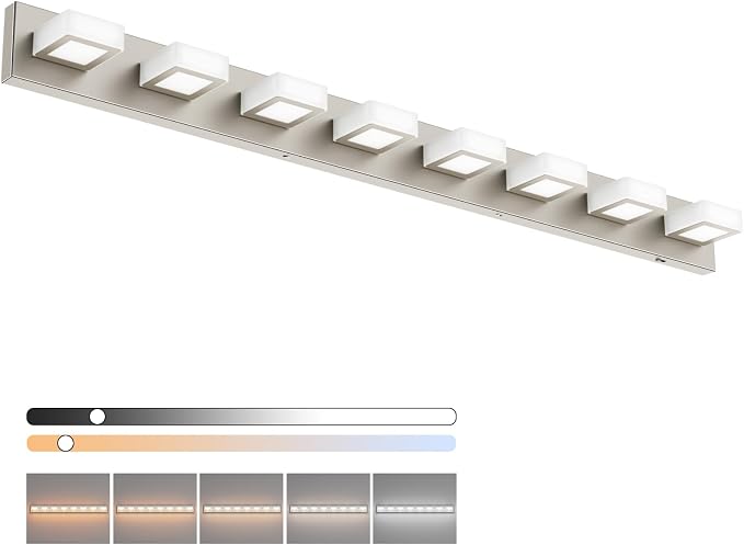 Ralbay 52inch Brushed Nickel Vanity Lights 8 Lights Dimmable 5 Color by RalbayLighting