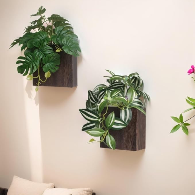 Wood Wall Planter Vase with Artificial Plants Wall Decor, Small Wall Plant by WOYOO