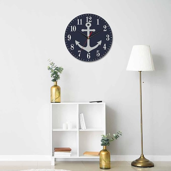 Mxocom Anchor Wall Clock Boat Anchor Marine Navigation Blue 10 Inch Silent Non - Image 5