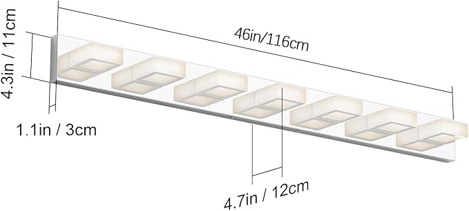 Ralbay 46" LED Chrome Vanity Lights 7 Lights Acrylic Stainless Steel LED Modern - Image 5