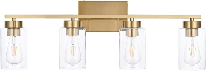 4 Light Bathroom Vanity Light Fixtures, Brushed Brass Modern Wall Lights - Image 2