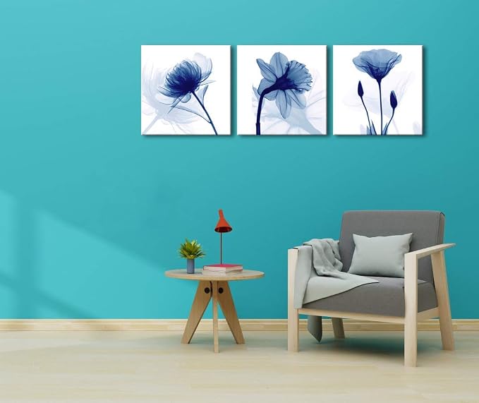 Wieco Art Blue Abstract Flowers 3 Panels Canvas Prints Wall Art Modern Pictures - Image 9