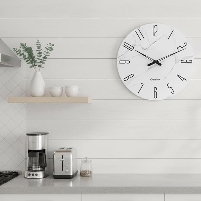 Crosstime Wall Clock White Marble Theme Modern Decorative Waterproof Glass Clock - Image 7
