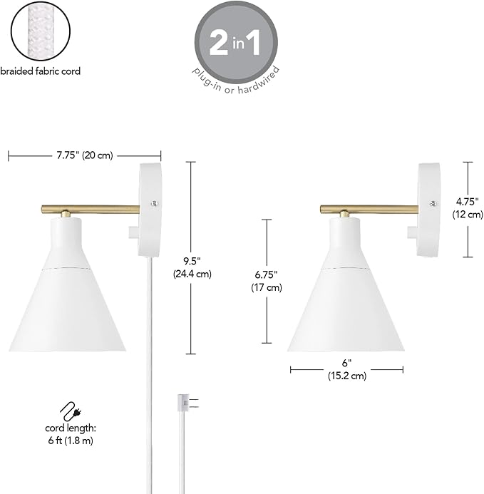 Globe Electric 65542 1-Light Plug-in or Hardwire Wall Sconce, Matte White - Image 14