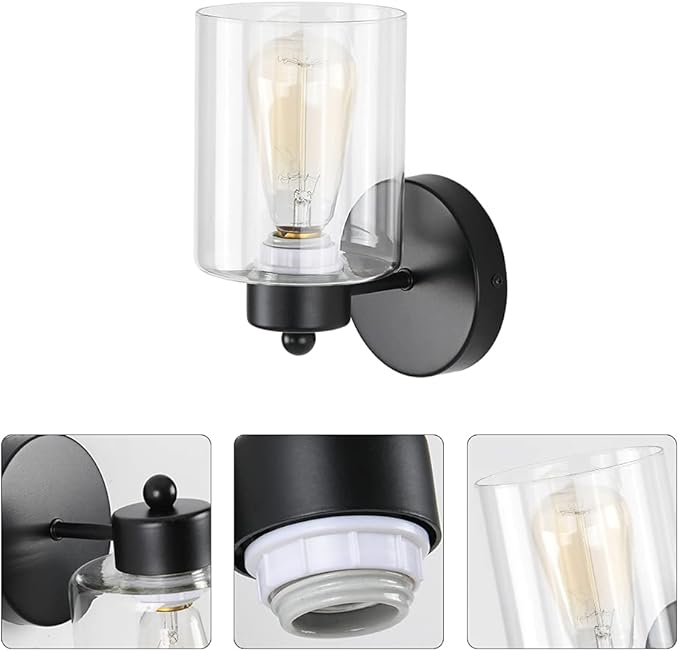 1-Light Bathroom Black Vanity Light Matte Black Wall Sconce Vintage - Image 6