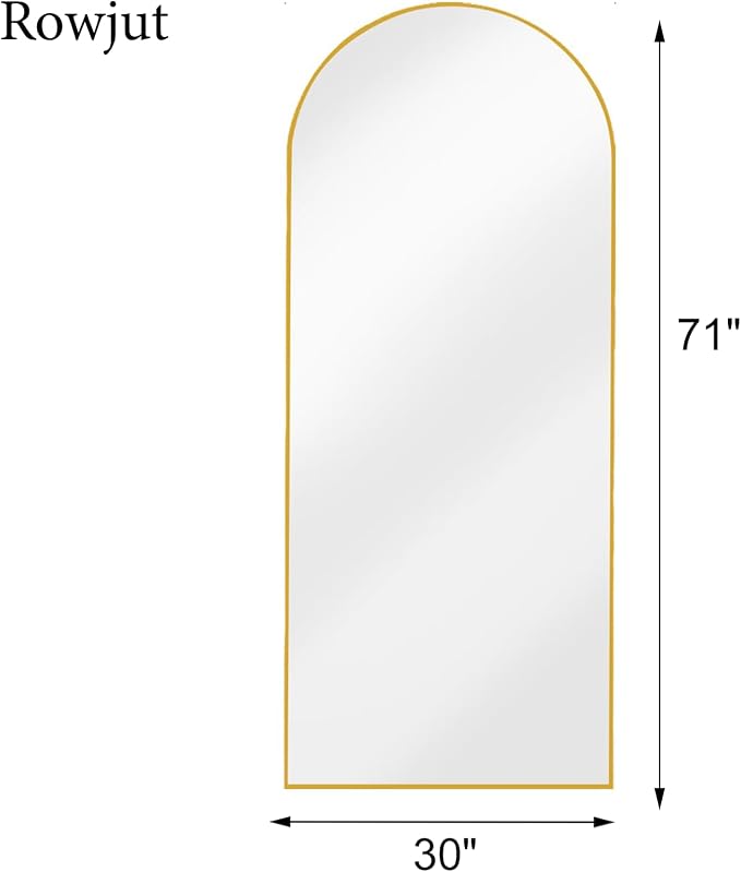 Rowjut Large 71"x30" Arched Full Length Mirror, Living Room, Wall Mounted & - Image 3