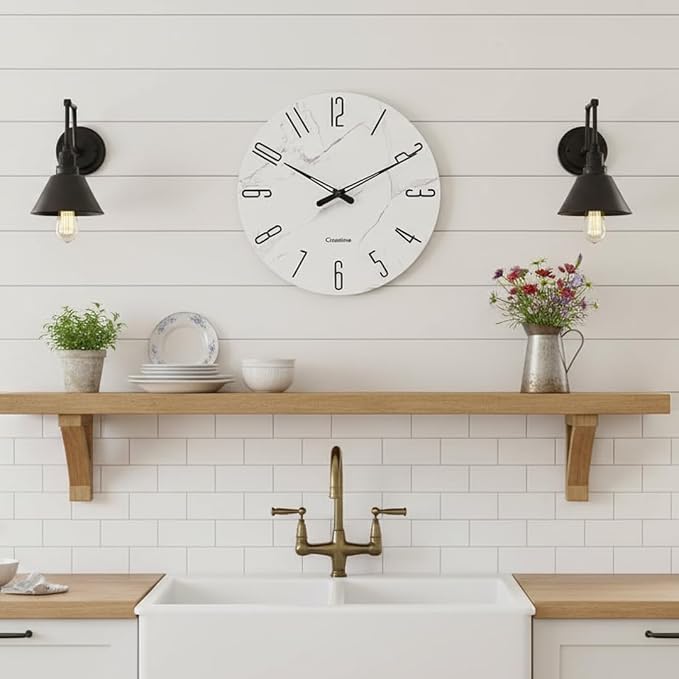 Crosstime Wall Clock White Marble Theme Modern Decorative Waterproof Glass Clock - Image 5