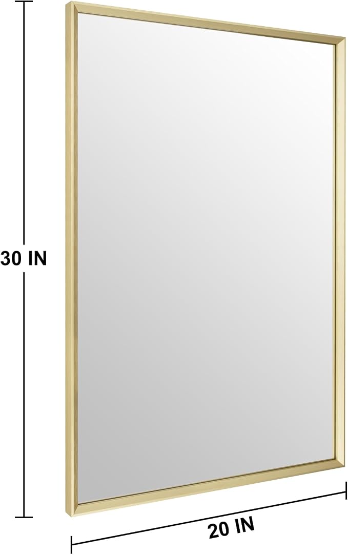 Bathroom Mirror for Wall, 20x30 Inch Metal Framed Mirror, Brushed Gold - Image 5