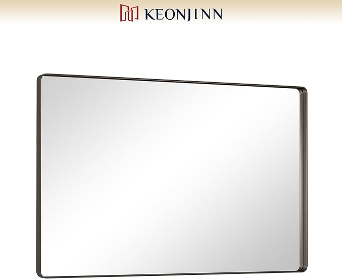 Keonjinn Black Bathroom Mirror 55 x 36 Inch Large Rounded Rectangle Mirror - Image 9