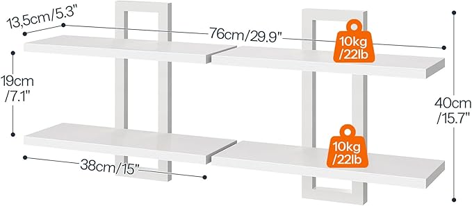 HOOBRO Floating Shelves, 15 Inch Wall Shelf Set of 2, Wall Mounted Storage - Image 2