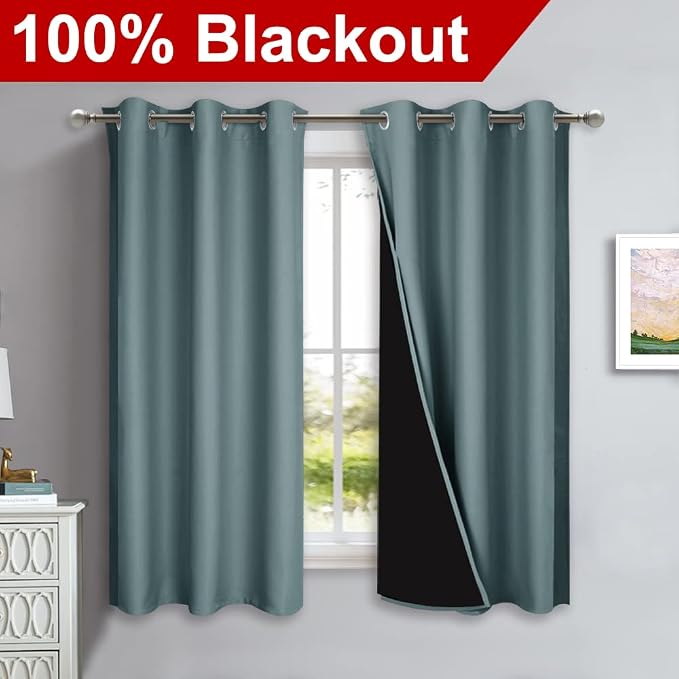 NICETOWN Greyish Blue 100% Blackout Lined Curtains, 2 Thick Layers Completely - Image 2