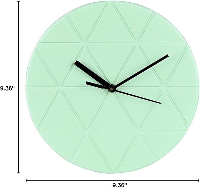 Mint Green Wooden Wall Clock 24cm Round Geometric Triangle Pattern MDF - Image 6