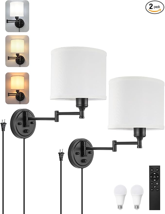 Plug in Wall Sconces with Remote Control, Dimming 10%-100% & Adjustable Colors by GOODATE