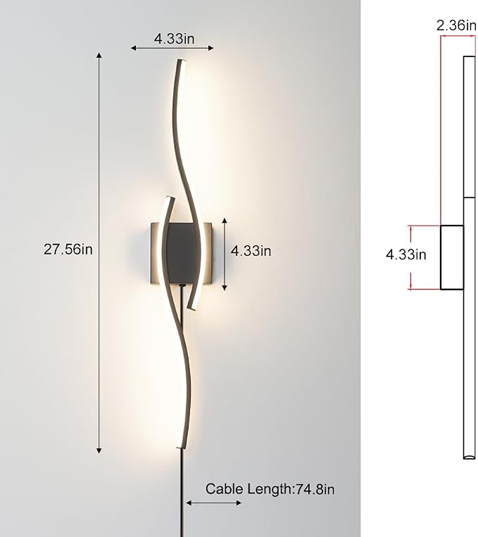 Plug in Wall Sconces Set of 2, Modern Plug in Sconce - Image 8