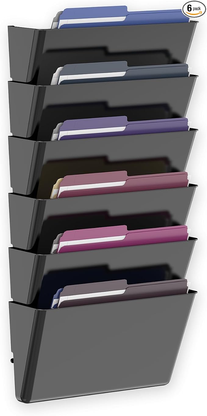 MINDEPOT 6 Pockets Acrylic Wall File Organizer, Plastic Hanging Wall File Holder by MINDEPOT