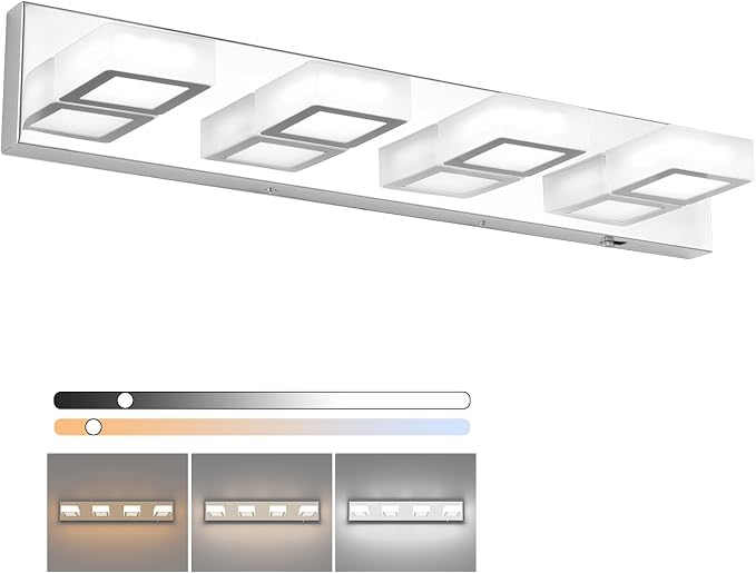Ralbay Modern Led Chrome Bathroom Vanity Lights 5 Color Temperature Dimmable by RalbayLighting