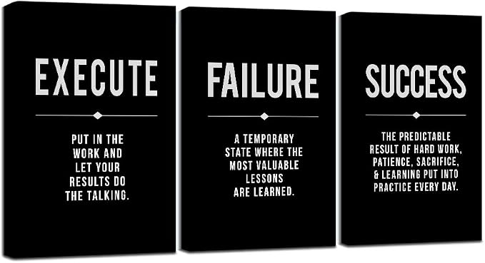 Framed Canvas Wall Art Success Quote, Office Wall Art, Positive Motivational by EPHANYART