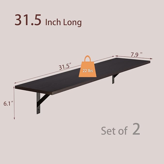 DINZI LVJ Long Wall Shelves, 31.5 Inch Wall Mounted Shelves Set of 2, - Image 3