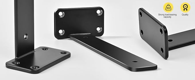 2 Pack - 10 inch Black Hidden L Shelf Bracket Iron Floating Shelf Brackets - Image 7