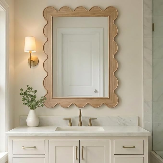 CAALMA Scalloped Wall Mirror 24 x 36 Rectangular, Bathroom Mirror, Mirrors - Image 5