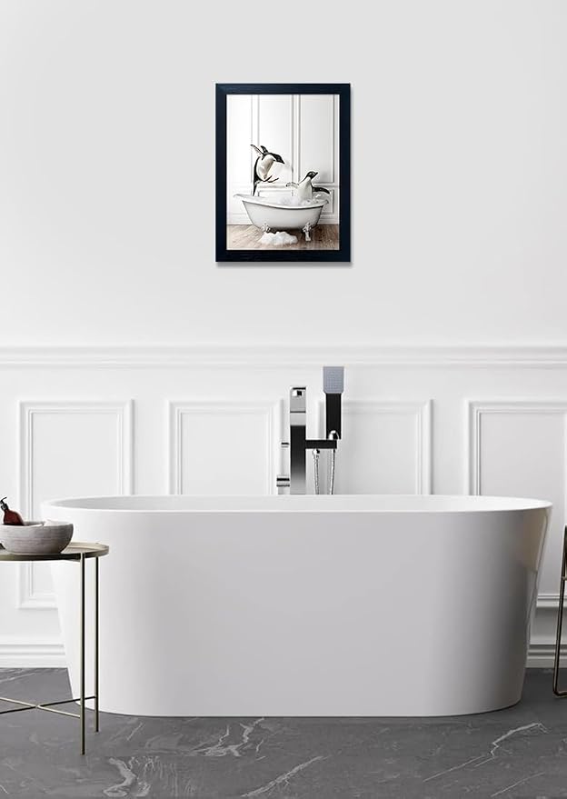 Framed Kids Bathroom Wall Decor Funny Bathroom Wall Art Black and White Canvas - Image 9