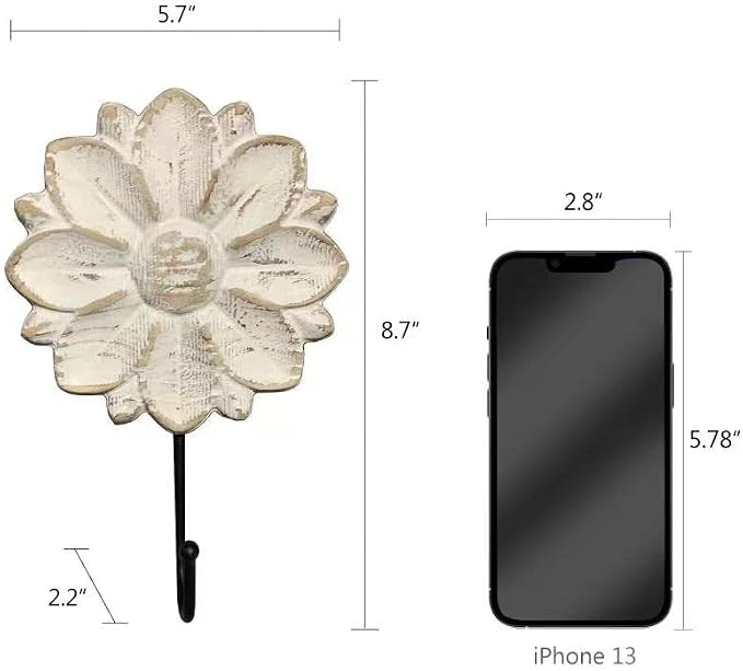 dwellington Decorative Boho Flower Towel Hooks, Farmhouse Boho Coat Rack Hooks - Image 3