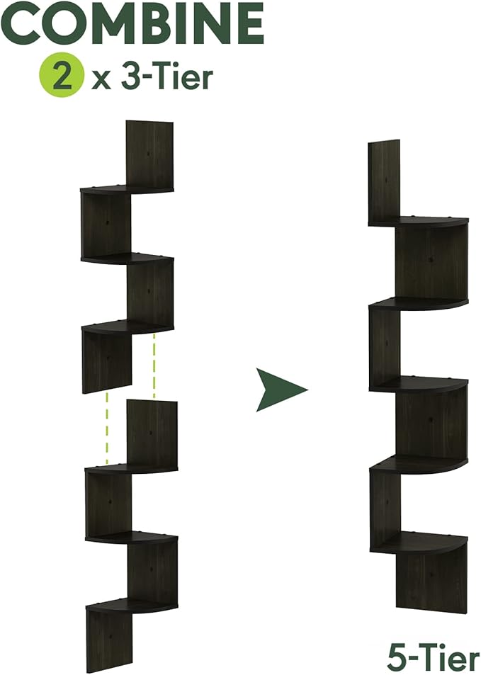 Furinno Rossi Wall Mount Floating Corner Shelf, 3-Tier Radial Set of 2 - Image 5