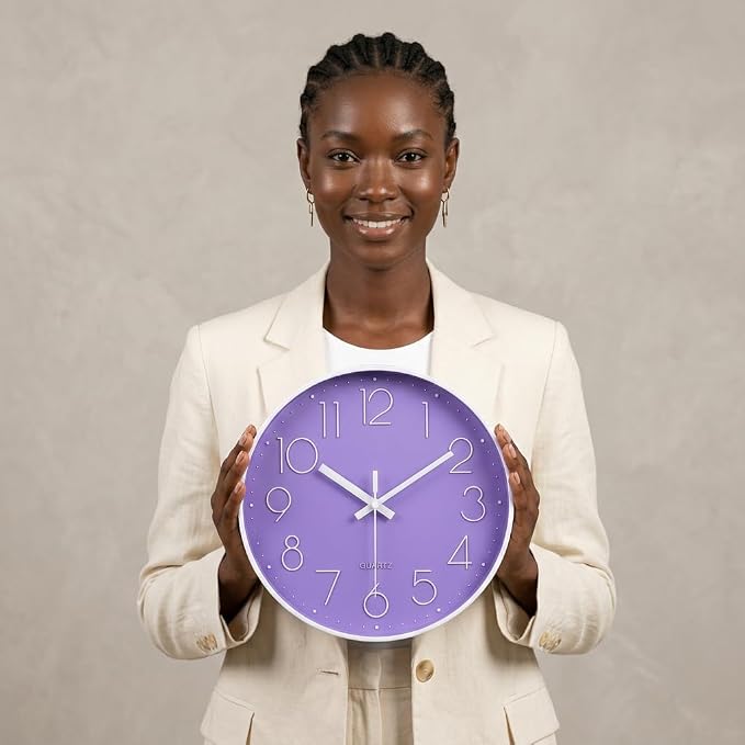 jomparis Purple Wall Clock 12 Inches Silent Quartz Wall Clock Lavender Decor - Image 2