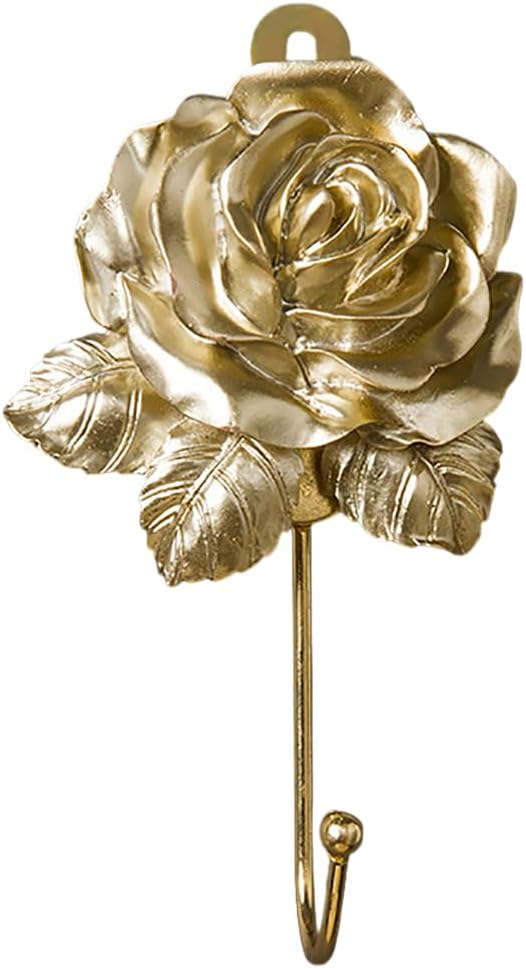 Gold Flower Wall Hooks, Whimsical Resin Rose Flower Decorative Bathroom Hooks by MDPLY