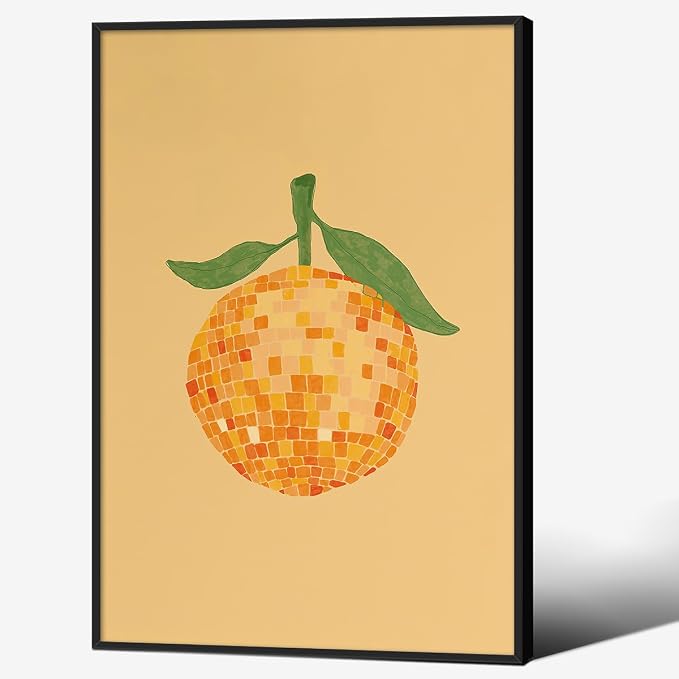 Retro Funky Orange Canvas Wall Art Fashion Disco Ball Aesthetic Posters 24X36 by Unknown