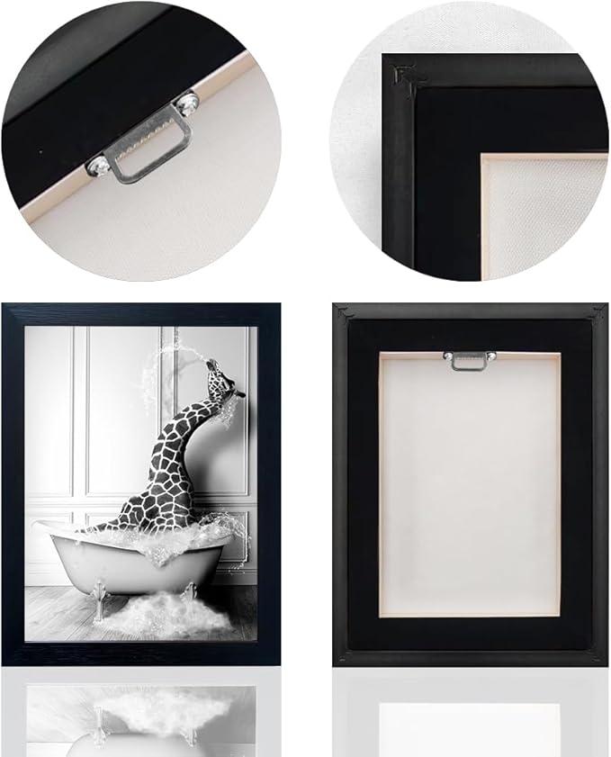 Bathroom Pictures Wall Decor Black and White Wall Art Funny Animal Canvas Print - Image 4
