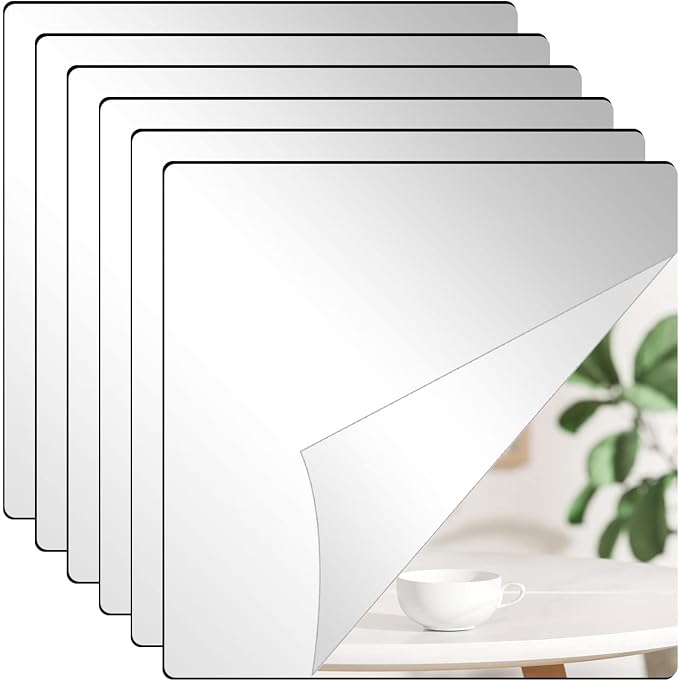 6Pcs Acrylic Mirror Tiles, Self-Adhesive Mirror Stickers, Square Mirror Trays by DARENYI