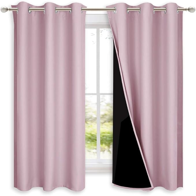 NICETOWN 100% Blackout Curtains 45 inches Long, 1 Pair, Baby Pink, 42 inches by NICETOWN