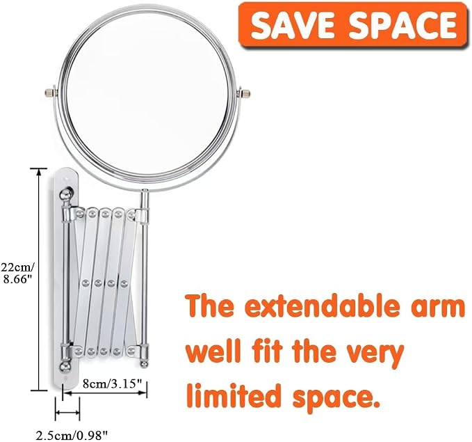 Welllink 8Inch XL Wall Mounted Bathroom Mirror, 1X/7X Magnification, - Image 6