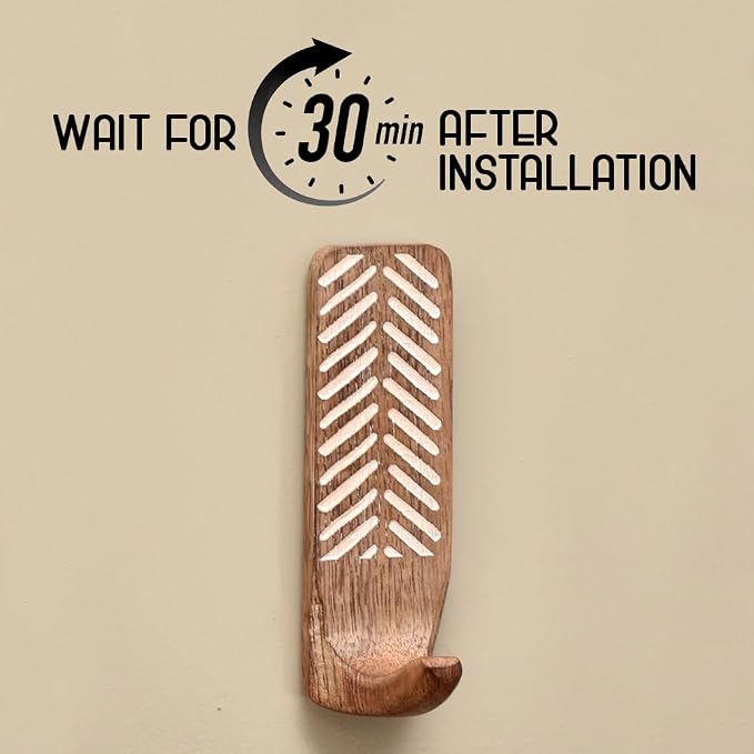 IndianShelf 10 LB- 3 Pieces Decorative Wood Adhesive Wall Hooks–Boho Peel and - Image 3