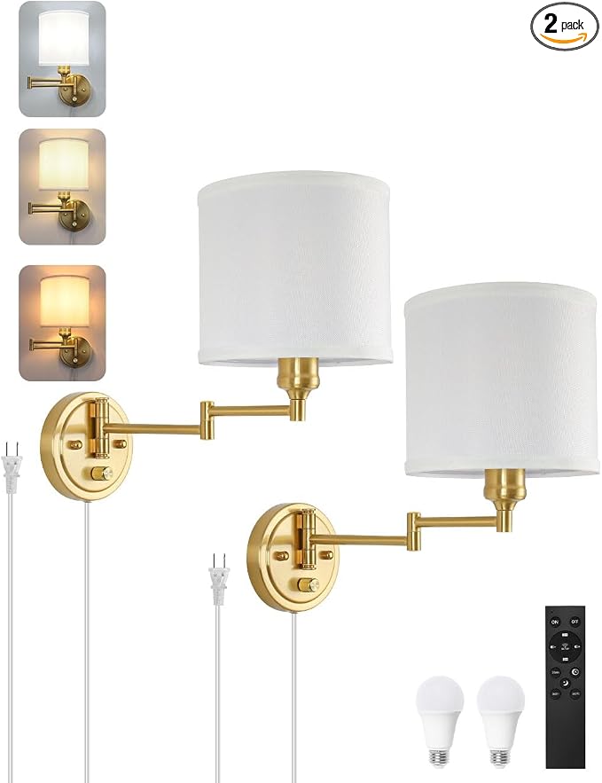 Plug in Wall Sconces with Remote Control, Dimming 10%-100% & Adjustable Colors by GOODATE