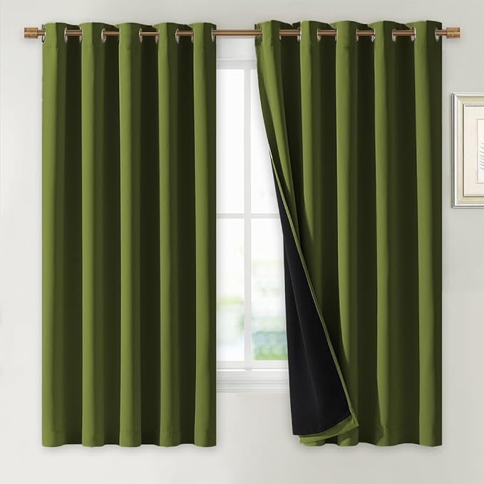 NICETOWN 100% Blackout Lined Curtains, Olive Green, 1 Pair, 2 Thick Layers by NICETOWN
