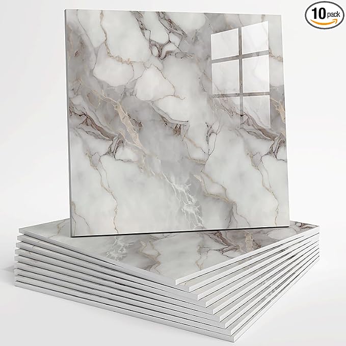 10pcs Peel and Stick Tile Shower Waterproof Marble Tiles Wall Panels, by Unknown