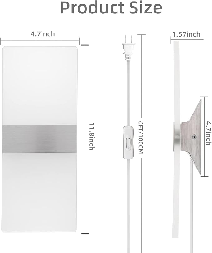 KICAAO Wall Sconces, Modern Wall Sconce Plug in 10W 6000K Cool White Acrylic - Image 5