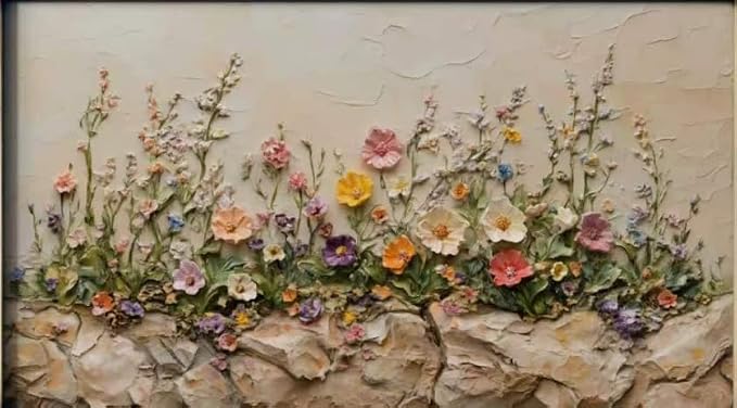 2Pcs Wood Framed Floral Canvas Wall Art Textured Relief Painting Prints Flower by NCYEL