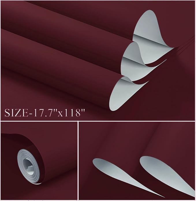 Dimoon 118''x17.7'' Red Peel and Stick Wallpaper Contact Paper Modern Self - Image 3