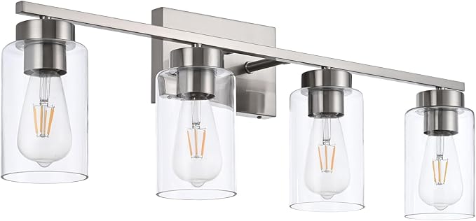 4 Light Bathroom Vanity Light Fixtures, Brush Nickel Modern Wall Lights - Image 4