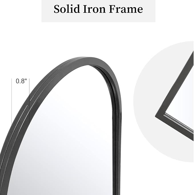 Dewfig Arched Wall Mounted Mirror, Arch Black Mirror - Image 6