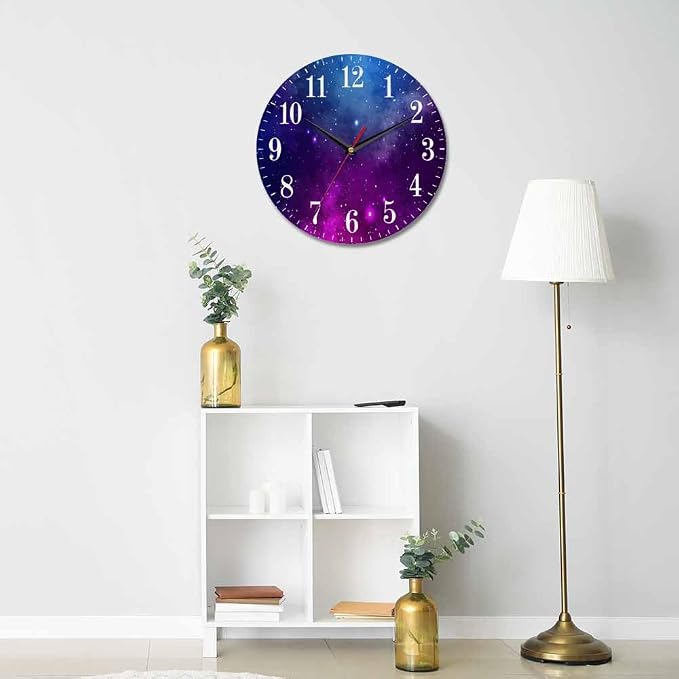 Mxocom Colourfull Sky Wall Clock Blue Purple Nebula White Colour Star 10 Inch - Image 5