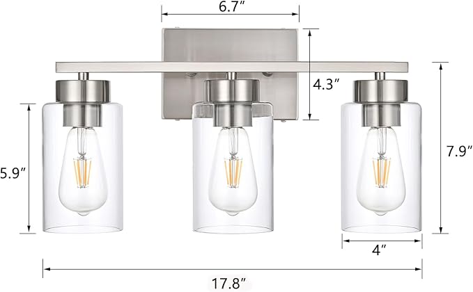 3-Light Bathroom Vanity Light, Modern Brushed Nickel Wall Lights - Image 3